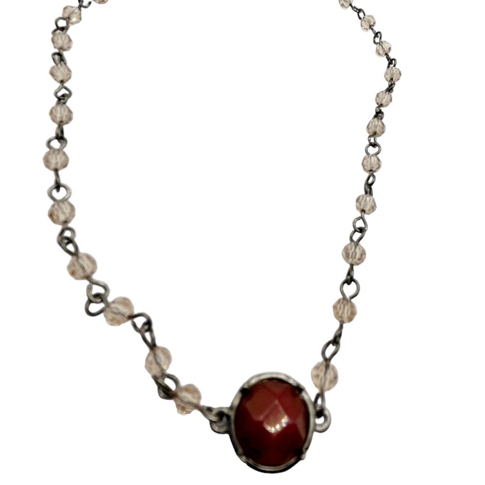 Red and Gold Gemstone Rosary Necklace